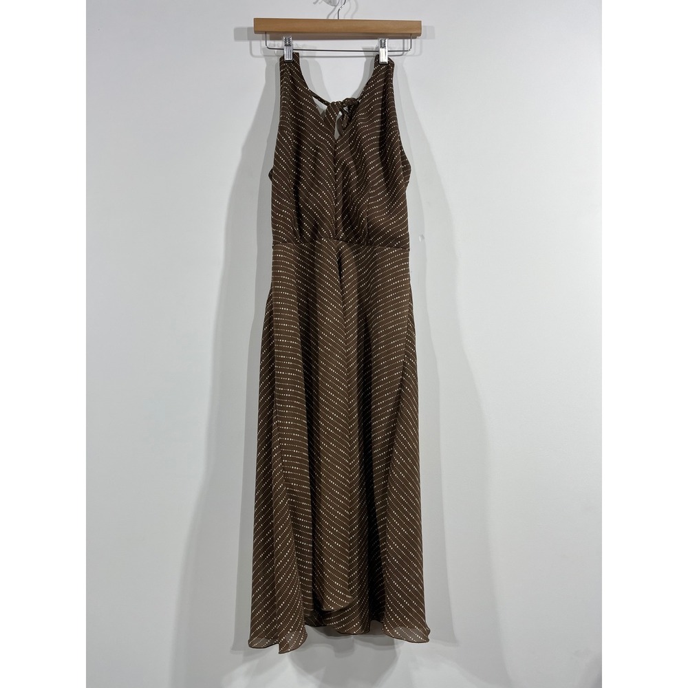 Jonathan Martin Y2K Euro Summer Brown Stripe Halter Midi Dress Womens 10 Fairy